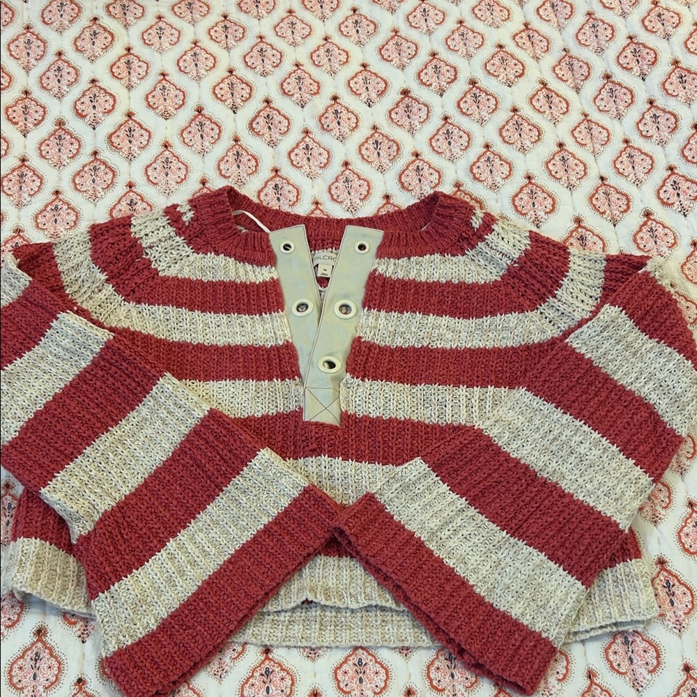 Pilcro Red and Cream Striped Sweater